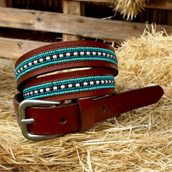 Lucky Brand Beaded Leather Belt - Picture 2 of 9